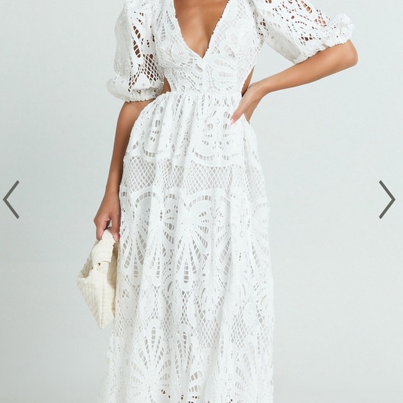 Showpo. | Dresses | Showpo Anieshaya White Cutout Lace Midi Dress Size 4 S  Worn One | Poshmark